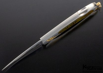 Joe Kious Custom Knife Amber Interframe Lockback "Bucks" Engraved by Robert Strosin for Barrett Smythe with Gold Bale - Image 6