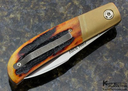 Robert Terzuola Custom Knife TTF-6 Wharncliff Blade Titanium Bolsters Bolsters and Stag Scales - Image 3
