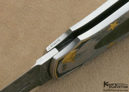 Warren Osborne Custom Knives Jon Robyn Engraved "American Honor" Blacklip Tahitian Pearl Shell & Mike Norris Stainless Steel Damascus Lockback - Image 9