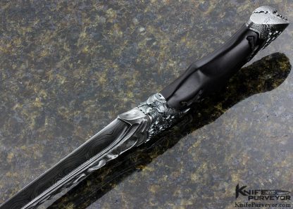 Roger Bergh Custom Knife 2017 AKI Carved Random Sole Authorship Damascus Fighter with African Blackwood - Image 10