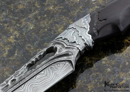 Roger Bergh Custom Knife 2017 AKI Carved Random Sole Authorship Damascus Fighter with African Blackwood - Image 2