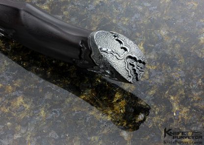 Roger Bergh Custom Knife 2017 AKI Carved Random Sole Authorship Damascus Fighter with African Blackwood - Image 8