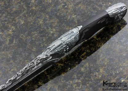 Roger Bergh Custom Knife 2017 AKI Carved Random Sole Authorship Damascus Fighter with African Blackwood - Image 5