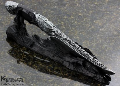 Roger Bergh Custom Knife 2017 AKI Carved Random Sole Authorship Damascus Fighter with African Blackwood - Image 7