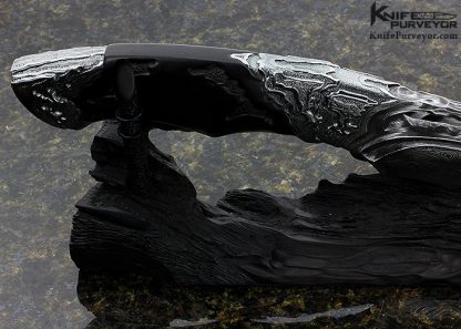 Roger Bergh Custom Knife 2017 AKI Carved Random Sole Authorship Damascus Fighter with African Blackwood - Image 6