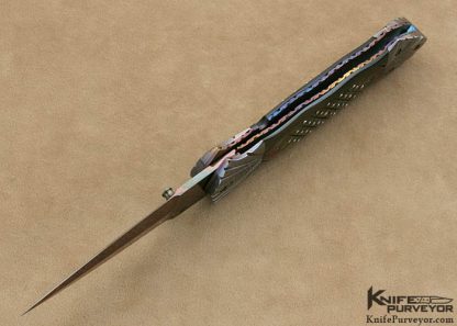 Roger Hatt Custom Knife Pique Black Lip Tahitian Pearl Shell & Blued Damascus Linerlock Dagger - Image 5