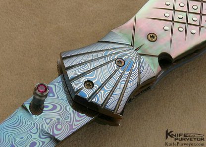 Roger Hatt Custom Knife Pique Black Lip Tahitian Pearl Shell & Blued Damascus Linerlock Dagger - Image 2