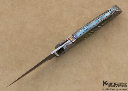 Roger Hatt Custom Knife Pique Black Lip Tahitian Pearl Shell & Blued Damascus Linerlock Dagger - Image 4