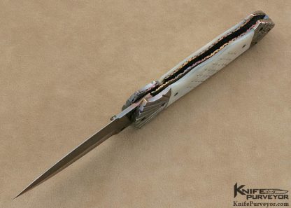 Roger Hatt Custom Knife Pique Mother of Pearl Shell & Blued Damascus Linerlock Dagger - Image 5