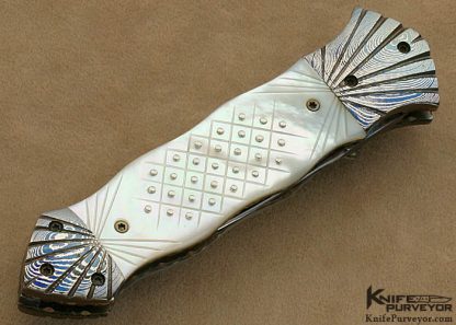 Roger Hatt Custom Knife Pique Mother of Pearl Shell & Blued Damascus Linerlock Dagger - Image 3