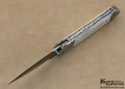 Roger Hatt Custom Knife Pique Mother of Pearl Shell & Blued Damascus Linerlock Dagger - Image 4