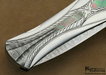 Ron Best Custom Knife Sole Authorship Engraved Blacklip Tahitian Pearl Shell & Damascus Lockback Dagger - Image 4