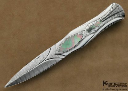 Ron Best Custom Knife Sole Authorship Engraved Blacklip Tahitian Pearl Shell & Damascus Lockback Dagger