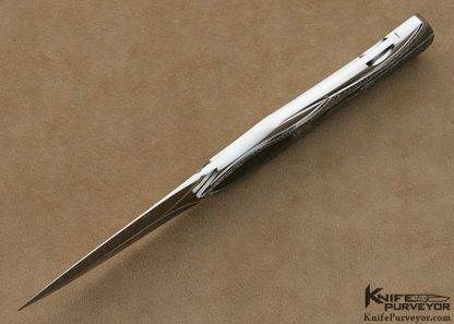 Ron Best Custom Knife Sole Authorship Engraved Blacklip Tahitian Pearl Shell & Damascus Lockback Dagger - Image 5