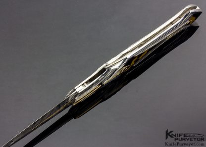 Ron Best Custom Knife Fluted, Stippled and Mirror Polished 416 Stainless Steel with 14Kt Gold Inlaid Automatic Lockback Dagger - Image 5