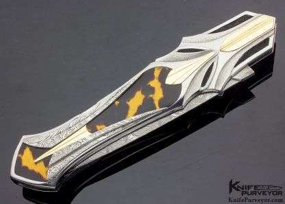 Ron Best Custom Knife Fluted, Stippled and Mirror Polished 416 Stainless Steel with 14Kt Gold Inlaid Automatic Lockback Dagger - Image 3