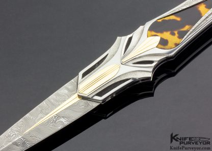 Ron Best Custom Knife Fluted, Stippled and Mirror Polished 416 Stainless Steel with 14Kt Gold Inlaid Automatic Lockback Dagger - Image 2