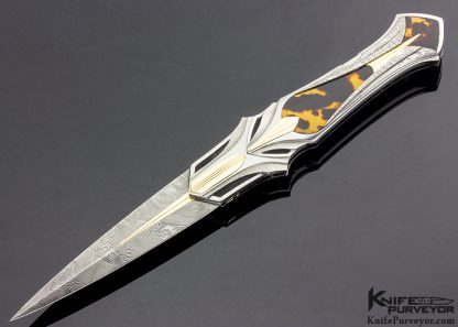 Ron Best Custom Knife Fluted, Stippled and Mirror Polished 416 Stainless Steel with 14Kt Gold Inlaid Automatic Lockback Dagger