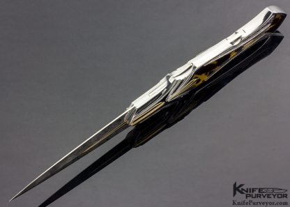 Ron Best Custom Knife Fluted, Stippled and Mirror Polished 416 Stainless Steel with 14Kt Gold Inlaid Automatic Lockback Dagger - Image 4