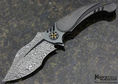 Ron Best Custom Knife Flipper with Damasteel Blade, Carbon Fiber and Zirconium