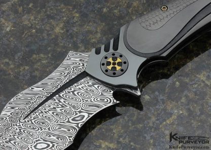 Ron Best Custom Knife Flipper with Damasteel Blade, Carbon Fiber and Zirconium - Image 2