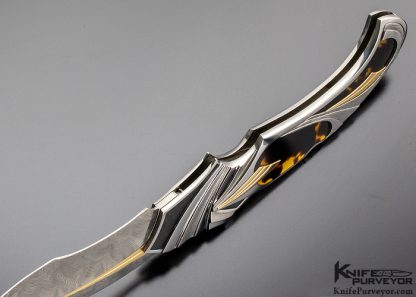 Ron Best Custom Knife Fluted, Stippled and Mirror Polished 416 Stainless Steel with 14Kt Gold & Amber Inlaid Automatic Lockback - Image 7