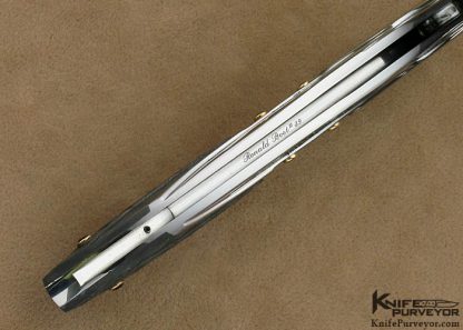 Ron Best Custom Knife Black Lip Pearl Interframe with Carved Mike Norris Stainless Damascus with Amethyst Accents Lockback - Image 10