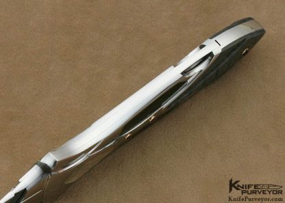 Ron Best Custom Knife Black Lip Pearl Interframe with Carved Mike Norris Stainless Damascus with Amethyst Accents Lockback - Image 8