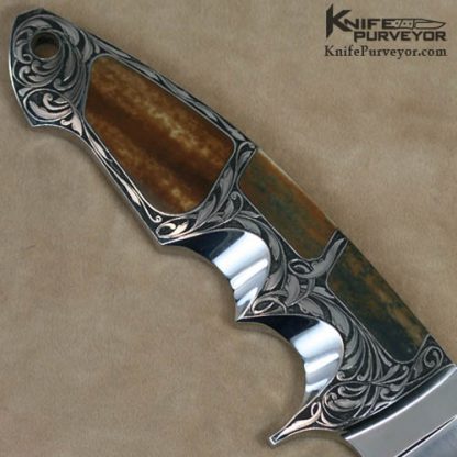Ron Best Custom Knife Integral Ken Hurst Engraved Integral & Fossilized Walrus Ivory Drop Point Hunter - Image 5