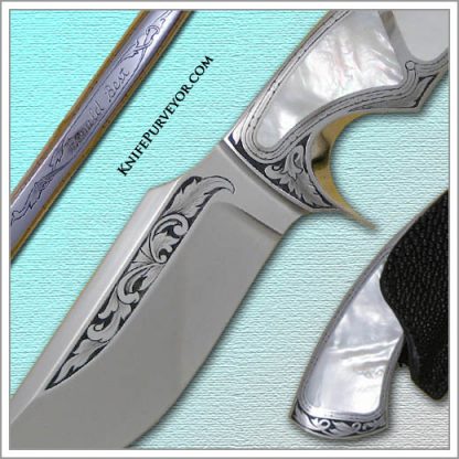 Ron Best's Custom Knife: 440-C Integral Fighter with Mother of Pearl Inlays Engraved by Jere Davidson - Image 2