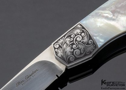 Ron Gaston Custom Knife Mother of Pearl Slipjoint Engraved by Fred Harrington - Image 2