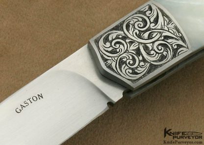 Ron Gaston Custom Knife Engraved Mother of Pearl Slip Joint - Image 2