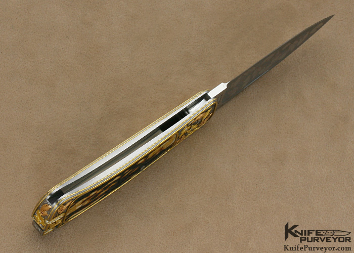 Ron Lake Custom Knife Stag Interframe Tail Lock with Gold Toothpick Engraved by Barry Lee Hands - Image 9
