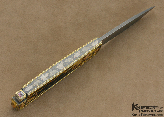 Ron Lake Custom Knife Stag Interframe Tail Lock with Gold Toothpick Engraved by Barry Lee Hands - Image 6
