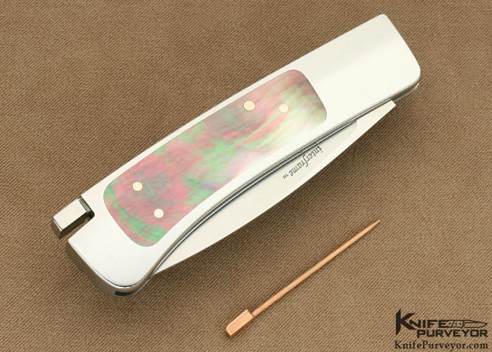 Ron Lake Custom Knife Black Lip Tahitian Pearl Shell Interframe Tail Lock with Rose Gold Toothpick - Image 3