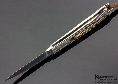 Ron Lake Custom Knife Gianfranco Pedersoli Engraved Stag Interframe Tail Lock with 14Kt Gold Escutcheon & Pins Bulino - Image 5
