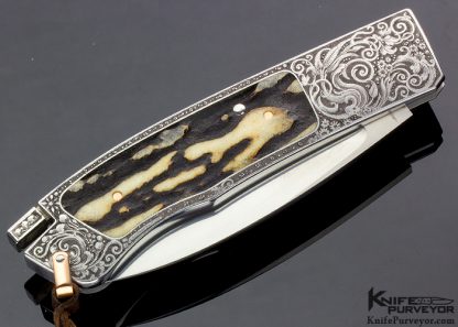 Ron Lake Custom Knife Gianfranco Pedersoli Engraved Stag Interframe Tail Lock with 14Kt Gold Escutcheon & Pins Bulino - Image 3