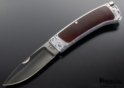 Ron Lake Custom Knife Burgundy Micarta & Aluminum Interframe Tail Lock Engraved in 1971