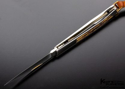 Ron Lake Custom Knife 2007 AKI Catalog Cover Knife Tail Lock with 14 Kt Gold Tab Release Stag Double Signature and Double Gold Escutcheons Double Nail Nick - Image 7