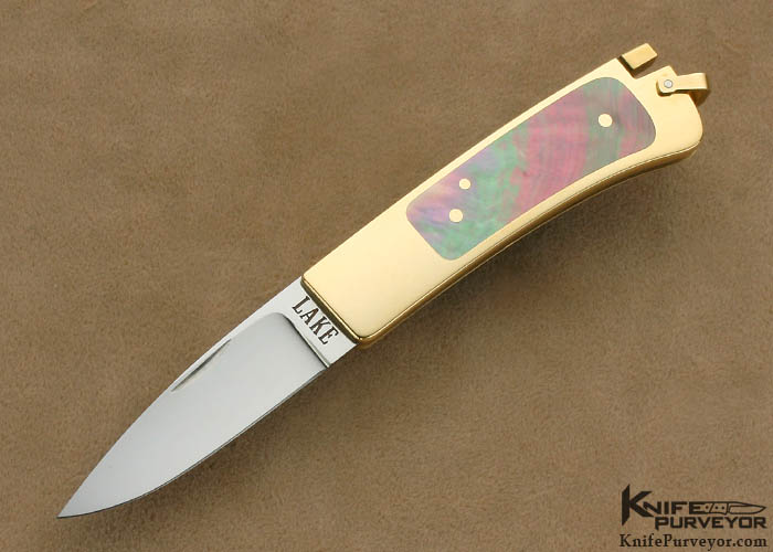 Ron Lake Custom Knife Black Lip Tahitian Pearl Shell 14 Kt Gold