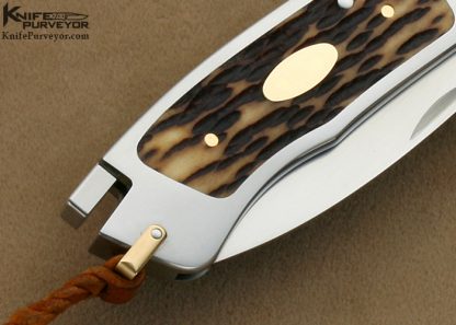 Ron Lake Custom Knife 18 Kt Gold Double Escutcheon Remington Jigged Bone Interframe Tail Lock With 18 Kt Gold Bale - Image 4