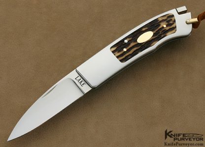 Ron Lake Custom Knife 18 Kt Gold Double Escutcheon Remington Jigged Bone Interframe Tail Lock With 18 Kt Gold Bale