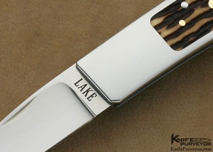 Ron Lake Custom Knife 18 Kt Gold Double Escutcheon Remington Jigged Bone Interframe Tail Lock With 18 Kt Gold Bale - Image 2