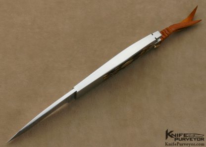 Ron Lake Custom Knife 18 Kt Gold Double Escutcheon Remington Jigged Bone Interframe Tail Lock With 18 Kt Gold Bale - Image 6