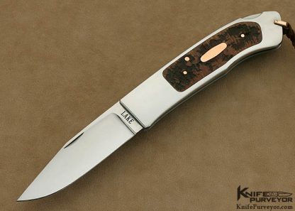 Ron Lake Custom Knife Jumbo Sierra Lockback Pipe Briar Wood Interframe with Rose Gold Pins, Escutcheon & Bail