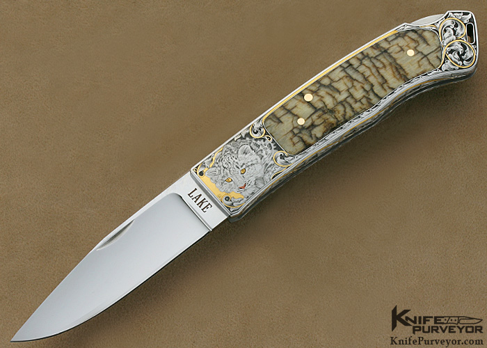 Ron Lake Custom Knife Presentation Grade Big Horn Sheep Horn Sierra Engraved by Ray Cover Jr.