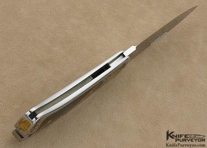 Ron Lake Custom Knife Aldo Rizzini Engraved Exotic Material Interframe Stainless Steel Tail Lock - Image 7