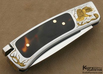Ron Lake Custom Knife Aldo Rizzini Engraved Exotic Material Interframe Stainless Steel Tail Lock - Image 3