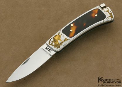 Ron Lake Custom Knife Aldo Rizzini Engraved Exotic Material Interframe Stainless Steel Tail Lock
