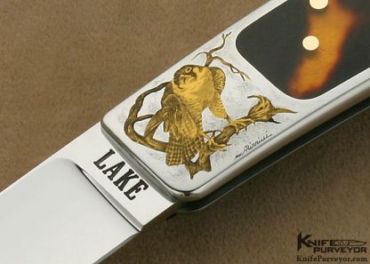 Ron Lake Custom Knife Aldo Rizzini Engraved Exotic Material Interframe Stainless Steel Tail Lock - Image 2